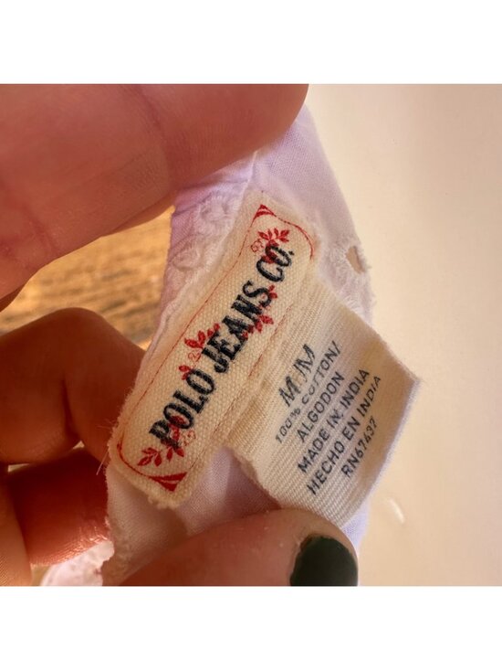 Polo Jeans Co White Eyelet Sleeveless Peplum Top With Adjustable Straps Womens M - Picture 2 of 8